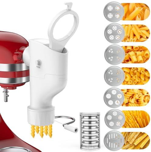 Pasta Maker Attachment for KitchenAid Stand Mixer, 7 Interchangeable Pasta Plates, Makes Spaghetti, Fusilli, Macaroni, Bucatini & Rigatoni, New Buckle Design Pasta Press with Storage Case by Fedowal