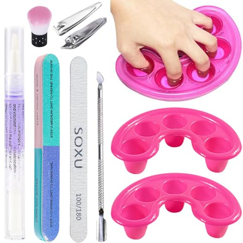 Aceton UV Nagellack Entferner: CENBEII 2 Stück Handeinweichbecken für Nagelentfernung - Nagellackentferner Set mit Gerade Schiefe Nagelschere für Nageldesign/Nagelhaut-Ölstift/Nagelfeile