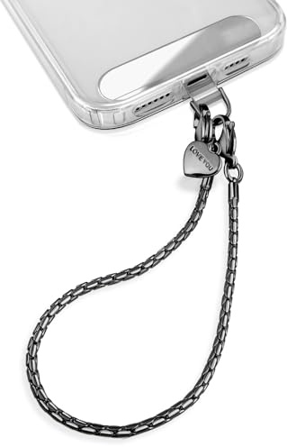 UKON Metal Phone Wrist Strap, Mobile Phone Chain Strap for Women Anti Theft Phones Lanyard with 2 Tether Tabs, Detachable Wrist Strap for iPhone (Black)