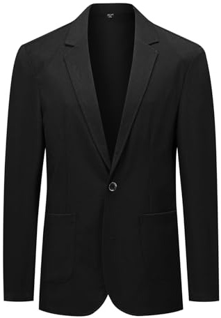 YFFUSHI Blazer Homme en Lin Mélangé Décontracté Regular Fit 2 Boutons Respirant pour Mariage Bureau Quotidien, Noir, L