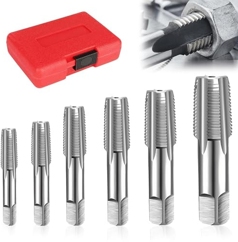 Lot de 6 tarauds NPT : kit de taraudage compact pour bricoleurs et professionnels pour couper les filetages endommagés dans les tuyaux en acier et en plastique