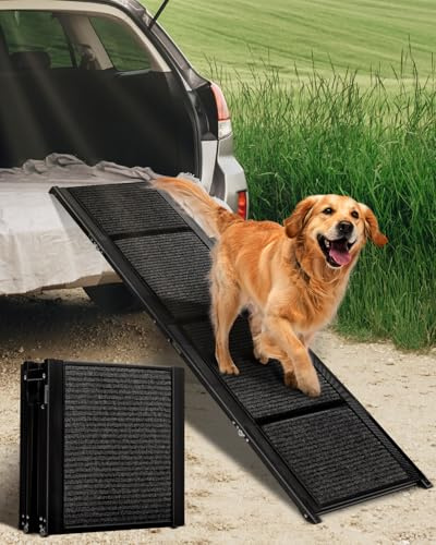 derimkcoa 160cm Hunderampe Auto Klappbar, Hundetreppe Auto mit Rutschfester Teppich, rutschfest Hunderampen für Autos, LKWs und SUV