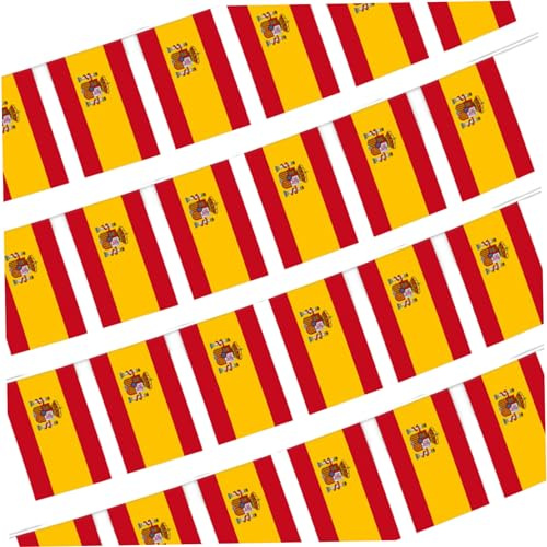 Spanische Flagge, 33 Fuß, Spanien-Flagge mit 38 Flaggen, quadratische spanische Dekorationen, UV-beständige Wimpelkette, doppelt genähtes Zelt für Sportveranstaltungen, Partys, Parade-Dekorationen