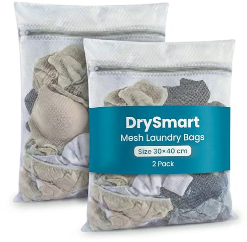 DrySmart 2 Pack Mesh Laundry Bags for Washing Machine, 30x40cm Reusable Delicates Washing Bag, Durable Fine Net for Clothes, Socks, Underwear, Bra & Travel Storage