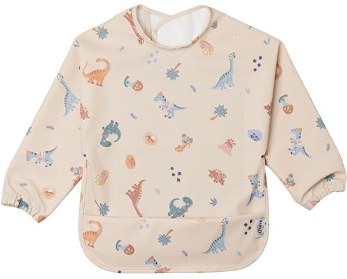 BABATÉ Kids Babero con Mangas Impermeable | Baberos Bebe Impermeables con Bolsillo | 6 a 30 meses | Doble Forro Antifugas, Puños Elásticos y Cierre Fácil Autoadherente | Babero BLW | Lavadora
