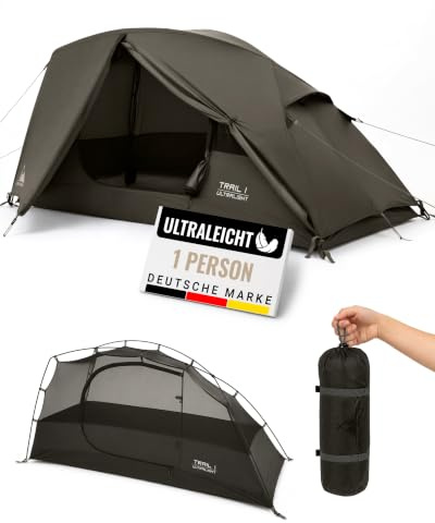 WANDERFALKE® Trail 1 & 2 Personen Zelt Ultraleicht, kleines Packmaß, wasserdicht 4.000mm, leichtes 1-2 Mann Trekkingzelt Ultralight, Outdoor Zelte für Trekking, Bikepacking, Camping, Reise