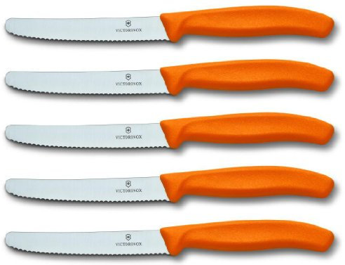 Victorinox Tomatenmesser Brötchenmesser Tafelmesser Set 5-teilig Swiss Classic (Orange)