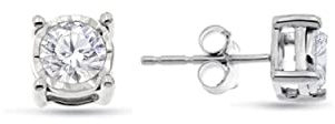 NATALIA DRAKE 1/10 Cttw Round Brilliant Cut Diamond Stud Earrings for Women in Rhodium Plated 925 Sterling Silver Miracle Plate Color H-I/Clarity I1-I2