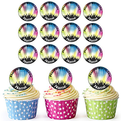 AK Giftshop Rave Dancers 24 Personalised Edible Cupcake Toppers/Birthday Cake Decorations - Easy Precut Circles