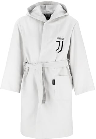 hermet Juventus FC, Accappatoio in Microfibra Tinta Unita, Bianco, Salvaspazio, Taglia 12/14 Anni, Prodotto Ufficiale