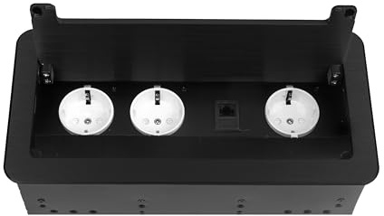 Einbausteckdose in 2 Farben Silber oder Schwarz und in den Ausführungen 2x Schuko, 3x Schuko + 1x Internet, 4x Schuko oder 3x Schuko + 2x USB auswählbar (3x Schuko 230V + 1x Internet, Schwarz)