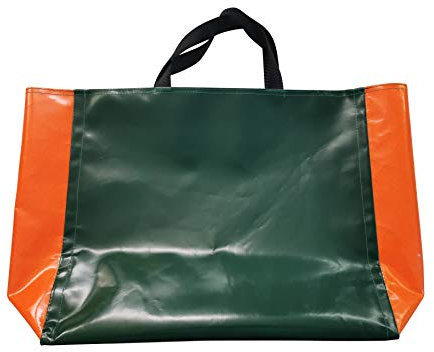 Bag made of truck tarpaulin, sturdy and tear-resistant, (green-orange)