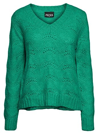 PIECES Pcbibbi LS Knit Noos BC-Jersey con Cuello de Pico Suter Pulver para Mujer