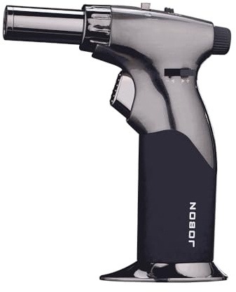 JOBON Torch Lighter, Double Flames Refillable Culinary Lighter with Continuous Flame Lock and Adjustable Flame (Butane Gas Not Included) (Black Brushed - Black)