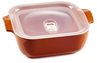 ESPRIT DE CUISINE - Plat À Four Carré En Céramique - Avec Couvercle Hermétique - Poignées ergonomiques - Émail Résistant Aux Rayures - Made In France - 1,8L - 24x19,6x8cm Extérieur - Mandarine