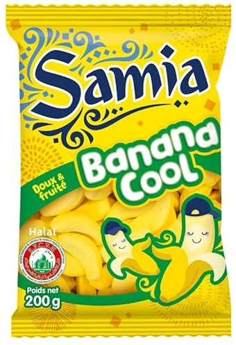 BONBONS SACHET GÉLIFIÉS BANANES HALAL 200G, SAMIA, LOT DE 4