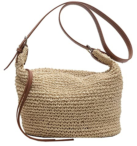 DKIIL NOIYB Straw Beach Bags for Women, Summer Straw Crossbody Bag with Zip Handmade Woven Shoulder Purse with Tassels