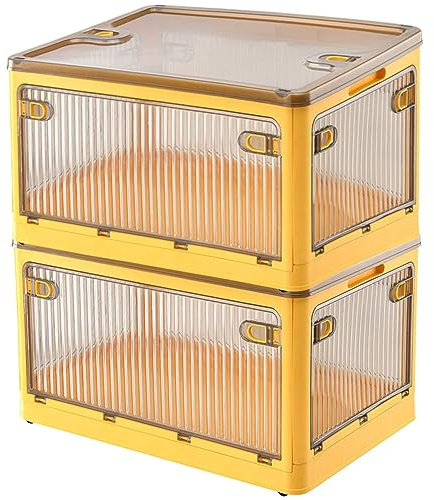 Creahaus 2Pack Aufbewahrungsboxen mit Deckel, 28L Faltbare Kisten Aufbewahrung mit Rollen, zusammenklappbare Aufbewahrungsbox mit fünf Türen, Spielzeug Organizer Container
