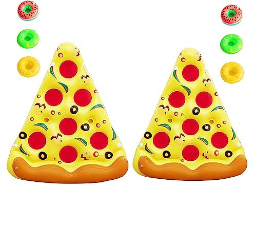 JUNZAI Wasser HäNgematte Pool, Pizza Pool HäNgematte Erwachsene, Mit 3/6 GeträNkehaltern Luftmatratze Wasser FüR Erwachsene Im Beach Pool,2PCS