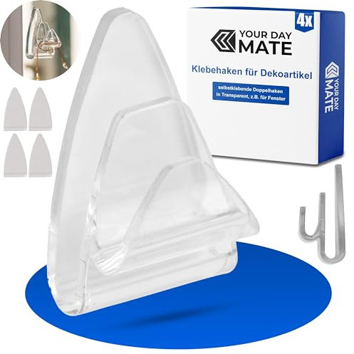 Ganci adesivi per decorazione, 4 pz, in trasparente, ganci autoadesivi con Strisce adesive, 500 grammi di forza di tenuta per gancio per finestra, ganci in plastica per finestre, cornici, piastrelle