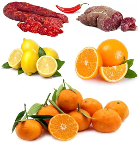 Agrumi BoxMix idea Regalo Kg.14 di Agrumi di cui: CLEMENTINE, ARANCE e LIMONI + SALSICCIA e SOPPRESSATA PICCANTE Calabrese di Corigliano-Rossano
