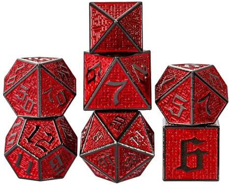 Cusdie Metallwürfel-Set, 7-teilig, DND-Metallwürfel, Labyrinth-Design, polyedrisches Würfel-Set, für Rollenspiele, D&D-Würfel, Pathfinder (schwarz rot)