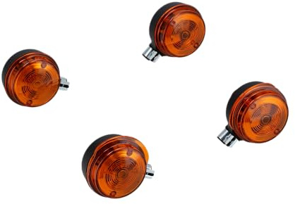 Set: 4 Blinker rund in Schwarz mit orangenem Glas + 12V Lampen - für Simson