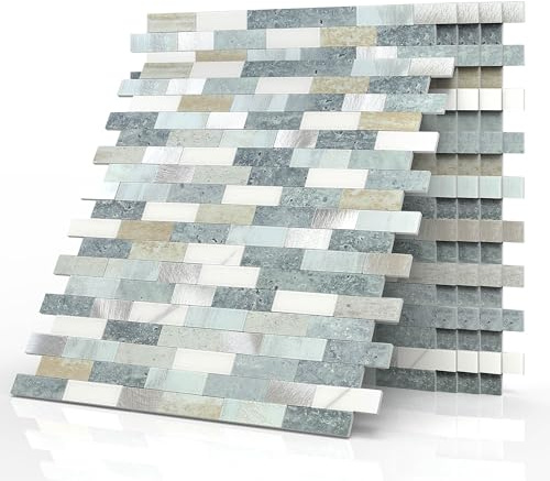 BeNice Brick Mosaic Stick on Wall Tile Stickers Blue Grey 10pcs