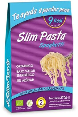 Slim Pasta - Spaghettis de Konjac - 270 g - Sin Calorías ni Carbohidratos - Ideal para Dietas Keto y Low Carb - Aptos para Veganos - Elaborados con Agua Purificada, Fibra de Avena y Harina de Konjac