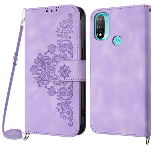 Netany Funda para Motorola Moto E20 / Moto E30 / E40 con Cuerda, Flip Billetera Funda Tapa Libro PU Cuero con Ajustable Cordón,【2 Ranuras】【Hebilla Magnética】,Funda Piel Carcasa Case Cuerda (Morado)