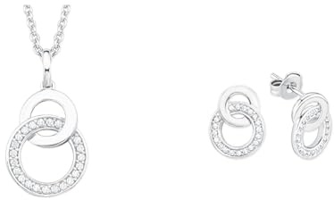 s.Oliver Kette mit Anhänger 925 Sterling Silber Damen Halsschmuck & Ohrhänger 925 Sterling Silber Damen Ohrschmuck, mit Zirkonia synth., 1,3 cm, Silber, Kommt in Schmuck Geschenk Box, 2015121