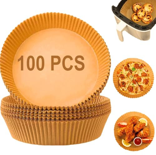 Anti9 Papier sulfurisé pour friteuse 100 pièces 16 cm, feuilles de papier cuisson antiadhésif, accessoires pour air fryer, poêle, four, micro-ondes, sans huile,BPA gratuit sans huile