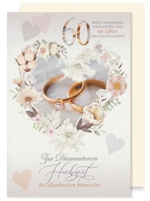 AvanCarte 60 Diamant Hochzeit Karte Grußkarte Blumenherz Gemeinsamkeit 16x11cm