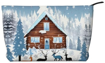 XZDHYZ Winter Fawn Wiederverwendbare Kosmetiktasche - Niedliche und stilvolle Multifunktionstasche für Reisen, den täglichen Gebrauch und als Geschenk, Schwarz, Einheitsgröße, Schwarz , Einheitsgröße