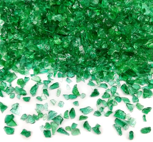 Ocefeiyue Dark Green Crushed Glass for Resin Art,Broken Fire Glass Pieces for Tabletop Fire Pit,Crafts,Home Decorations Vase Fillers,15 OZ
