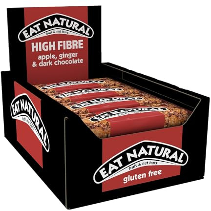 Eat Natural Fruit & Nut Bars, Apple, Ginger & Dark Chocolate, 12 x 40g | Gluten Free, High Fibre Snacks, Zesty & Spicy Treats, Bulk Multipack, Delicious On-the-Go Snack Bars