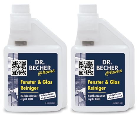 Dr. Becher @home Limpiador de ventanas y cristales - Solución potente para ventanas sin rayas y superficies de cristal - Elimina aceite, grasa, nicotina y