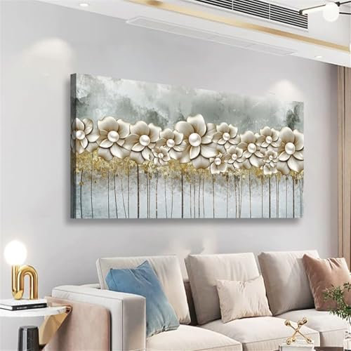 Blume Malen Nach Zahlen Erwachsene Groß 70x140cm, Malen Nach Zahlen Perle, Kreativ Set für Erwachsene, DIY Handgemalt Ölgemälde Leinwand Kit mit 3 Set Pinseln Acrylfarben, Home Wand Dekor, Rahmenlos