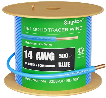 14 AWG Tracer Wire 600V 100% Solid Copper Conductor Direct Burial Underground, Blue Tracer Wire for Locating Underground Pipes and Lines Water Sewer Pipe Fiber Optic Gas Electrical Wire, 500 FT