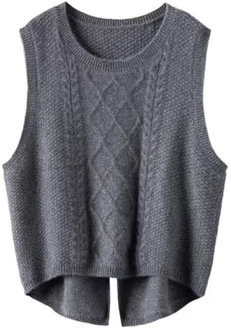 shownicer Damen Pullunder Basic Strickpullunder V-Ausschnitt Loose Fit Ärmellose Strickweste Strick Tank Top A Dunkelgrau S