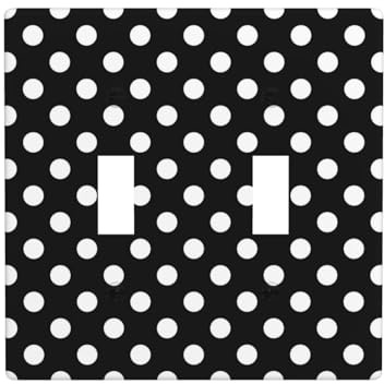 Placca di copertura per interruttore a levetta, 2 piastre da parete di dimensioni standard 11,4 x 11,4 cm, vintage bianco a pois neri, doppia piastra di copertura per interruttore della luce