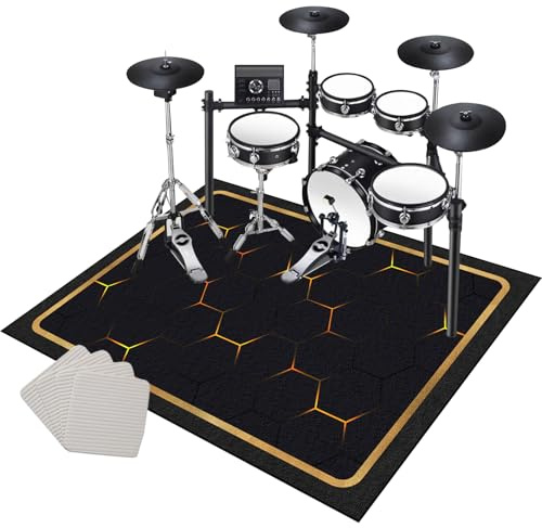 Drum Teppich Schlagzeug Teppich Schallschutz Teppich Schallschutzmatte rutschfeste Trommel Teppiche Schallschutzdecke für Bass Drum Snare, rutschfest Schalldicht Schlagzeugteppich 200 x 160 cm