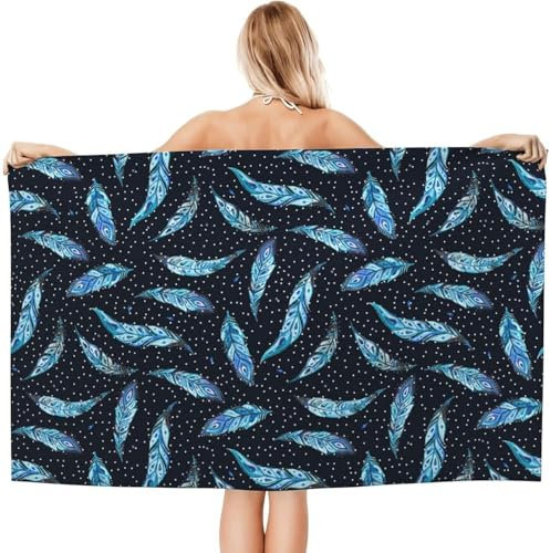 Tuch Bade Aquarell Federn Saunatuch One Size Handtuch Mikrofaser Badetuch Für Sauna, Picknick, Wandern, 80X130Cm