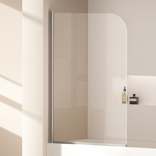 EMKE Paroi de Douche pour Baignoire 90x140 cm, Pare-baignoire Pliant, Séparateur de Douche pour Baignoire, Paroi de Douche Baignoire en Verre Sécurit 6 mm
