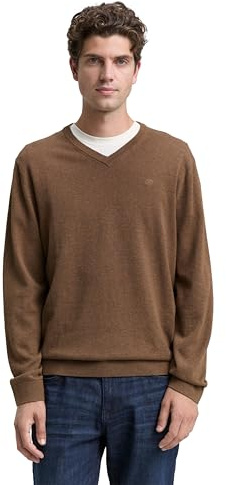 Tom Tailor Herren 1039811 Strickpullover mit V-Ausschnitt, 38678 - Dark Taupe Melange, XL