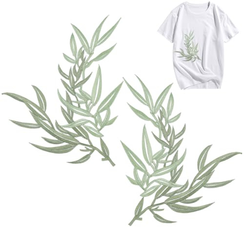 MAYJOYDIY 2 Stil Grüne Blätter Aufnäher Zum Aufbügeln Blätter Rankenstickerei Langer Aufnäher Waldblatt Aufnäher Dekorative Applikation Aufkleber Für Hochzeitskleid Jeans