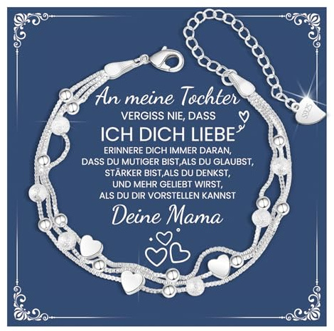 CheersLife Mutter Tochter Armband, Silber 925 Damen Herz Stern 3-Lagige | Kette Armbänder, Mutter Tochter Geschenk für Tochter Geburtstagsgeschenk für Töchter Mädchen Weihnachten Kreative Geschenke