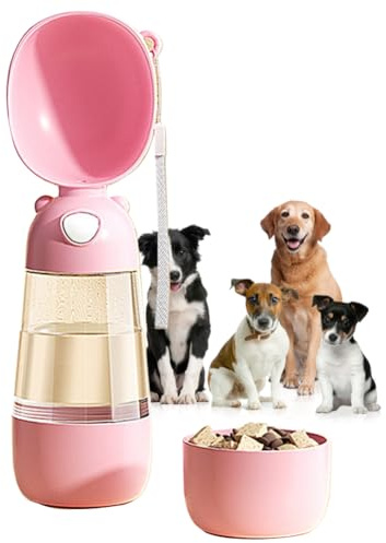 Trinkflasche Hunde für unterwegs & Hundetrinkflasche für unterwegs – Multifunktionale Trinkflasche Hund, Hunde Trinkflasche to Go, Hundetrinkflasche (Rosa, M)