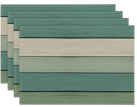Artoid Mode Wasser Grün Planken Antik Alt Rustikal Holz Herbst Platzsets 4er Set, 30x45cm Urlaub Tischsets Platzdeckchen Küche Party Deko