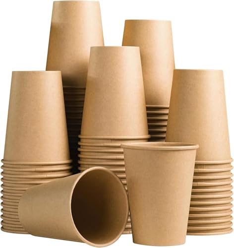pafnisoin Tazas de papel 100 piezas Marrón Vasos Cafe Desechables, 250 ml/9 oz